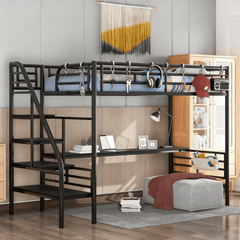 Bellemave® Twin loft bed Frame with Desk, No Box Spring Needed,Metal,Black - Bellemave