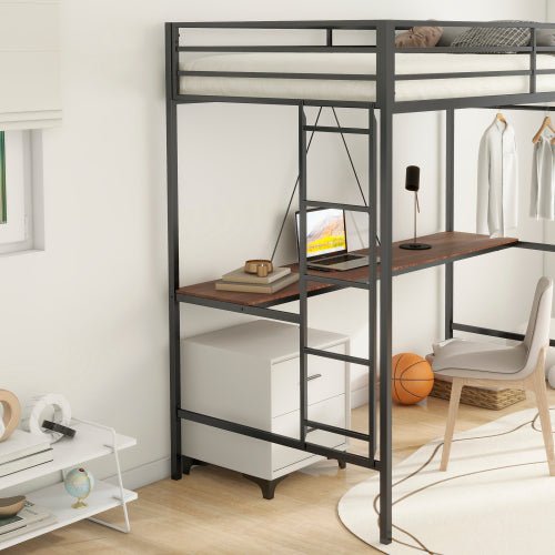 Bellemave® Twin Loft Bed with Cinnamon Wood Desk and Closet Rod - Bellemave