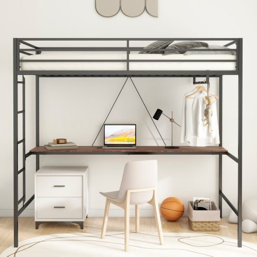 Bellemave® Twin Loft Bed with Cinnamon Wood Desk and Closet Rod - Bellemave
