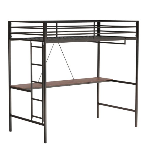 Bellemave® Twin Loft Bed with Cinnamon Wood Desk and Closet Rod - Bellemave
