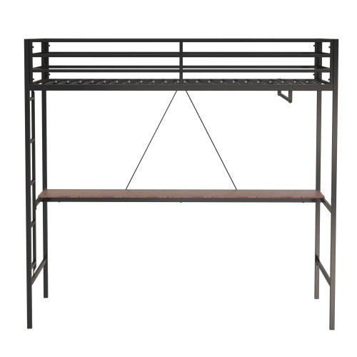 Bellemave® Twin Loft Bed with Cinnamon Wood Desk and Closet Rod - Bellemave