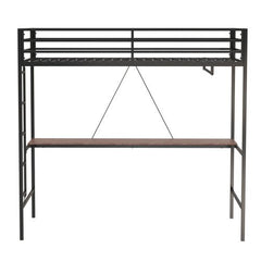 Bellemave® Twin Loft Bed with Cinnamon Wood Desk and Closet Rod - Bellemave
