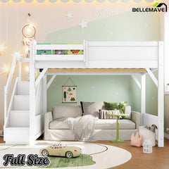 Bellemave® Twin Loft Bed with Storage Stairs and Built - in Wardrobe and Bedside Shelves, Wood Loft Bed for Kids, Teens, Adults, Gray - Bellemave