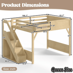 Bellemave® Twin Loft Bed with Storage Stairs and Built - in Wardrobe and Bedside Shelves, Wood Loft Bed for Kids, Teens, Adults, Gray - Bellemave