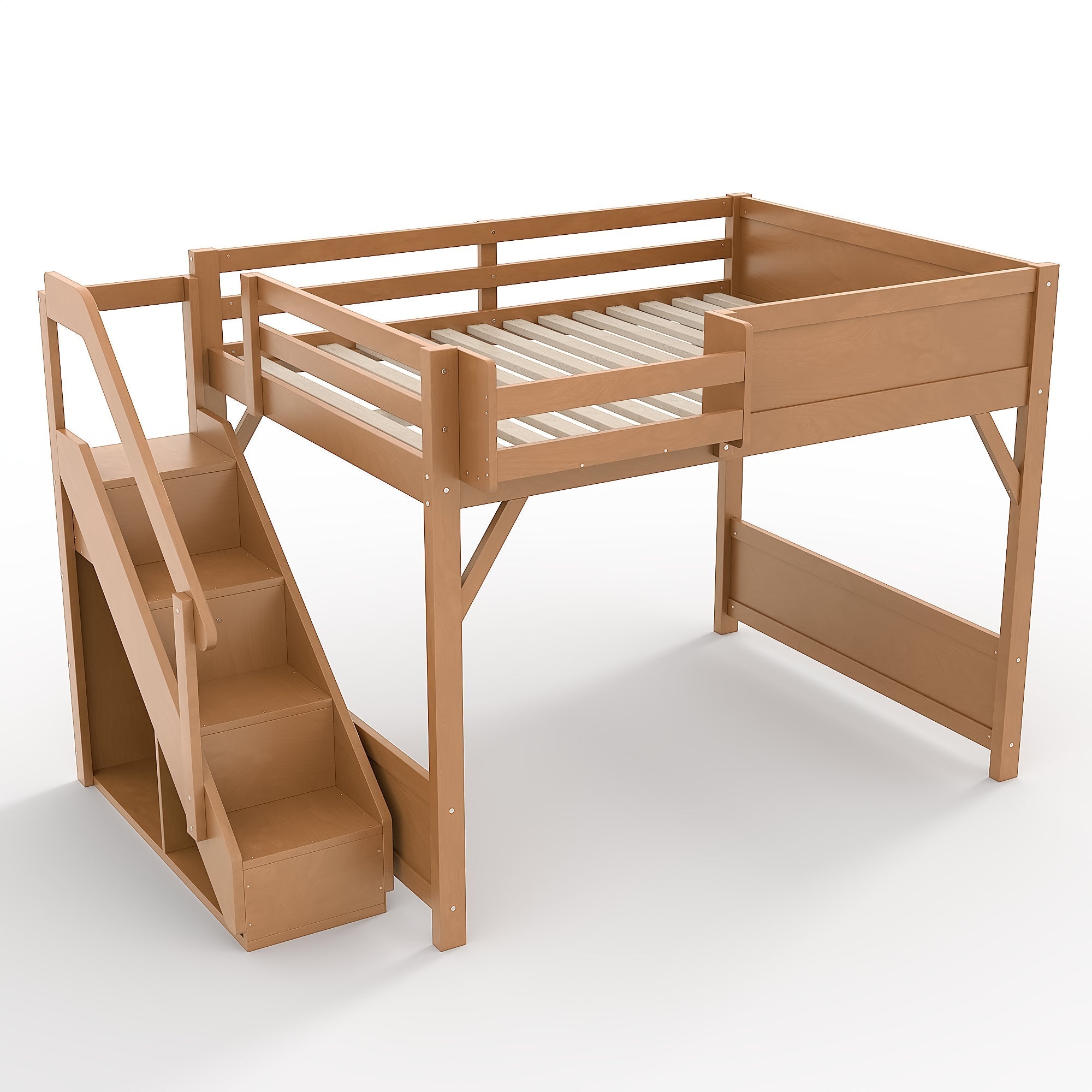 Bellemave® Twin Loft Bed with Storage Stairs and Built - in Wardrobe and Bedside Shelves, Wood Loft Bed for Kids, Teens, Adults, Gray - Bellemave