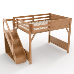 Bellemave® Twin Loft Bed with Storage Stairs and Built - in Wardrobe and Bedside Shelves, Wood Loft Bed for Kids, Teens, Adults, Gray - Bellemave