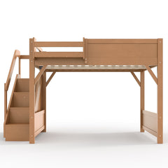 Bellemave® Twin Loft Bed with Storage Stairs and Built - in Wardrobe and Bedside Shelves, Wood Loft Bed for Kids, Teens, Adults, Gray - Bellemave