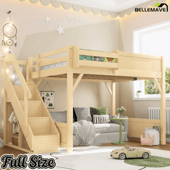 Bellemave® Twin Loft Bed with Storage Stairs and Built - in Wardrobe and Bedside Shelves, Wood Loft Bed for Kids, Teens, Adults, Gray - Bellemave