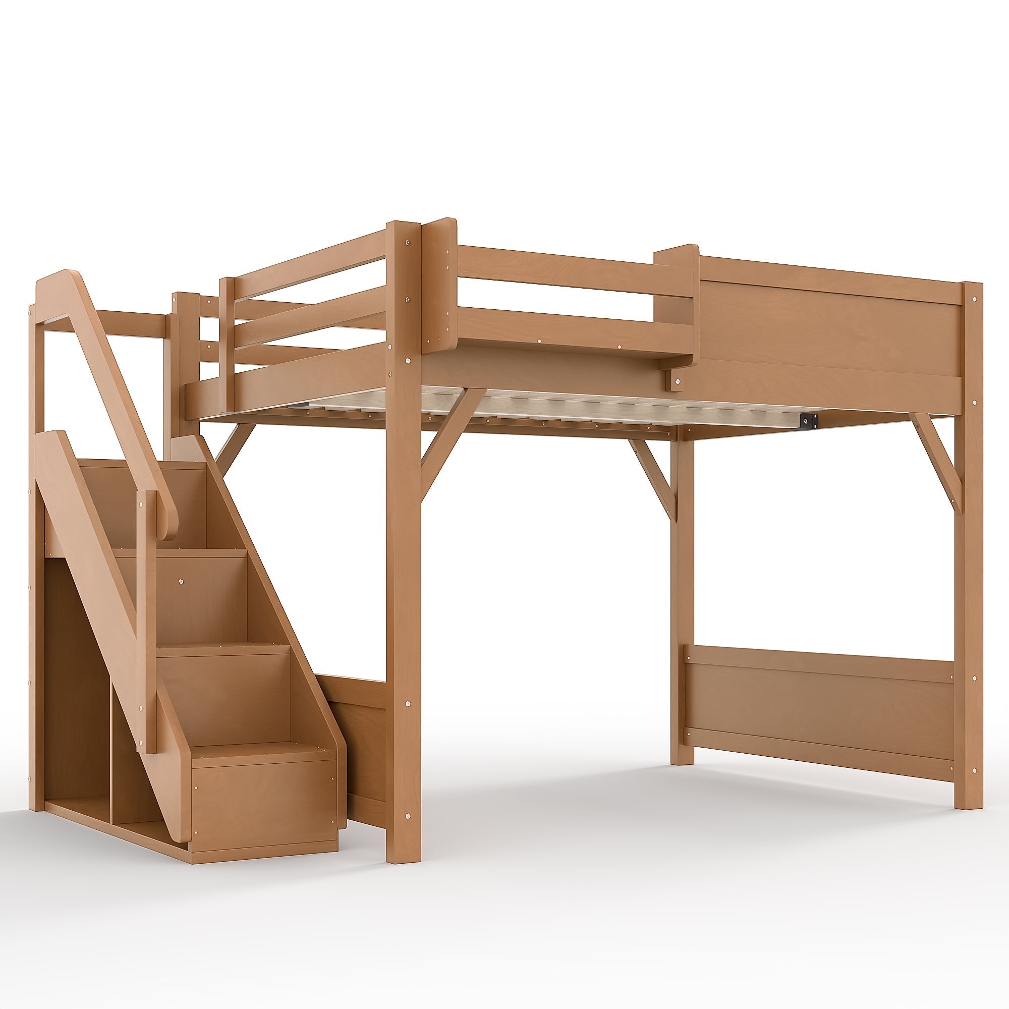 Bellemave® Twin Loft Bed with Storage Stairs and Built - in Wardrobe and Bedside Shelves, Wood Loft Bed for Kids, Teens, Adults, Gray - Bellemave