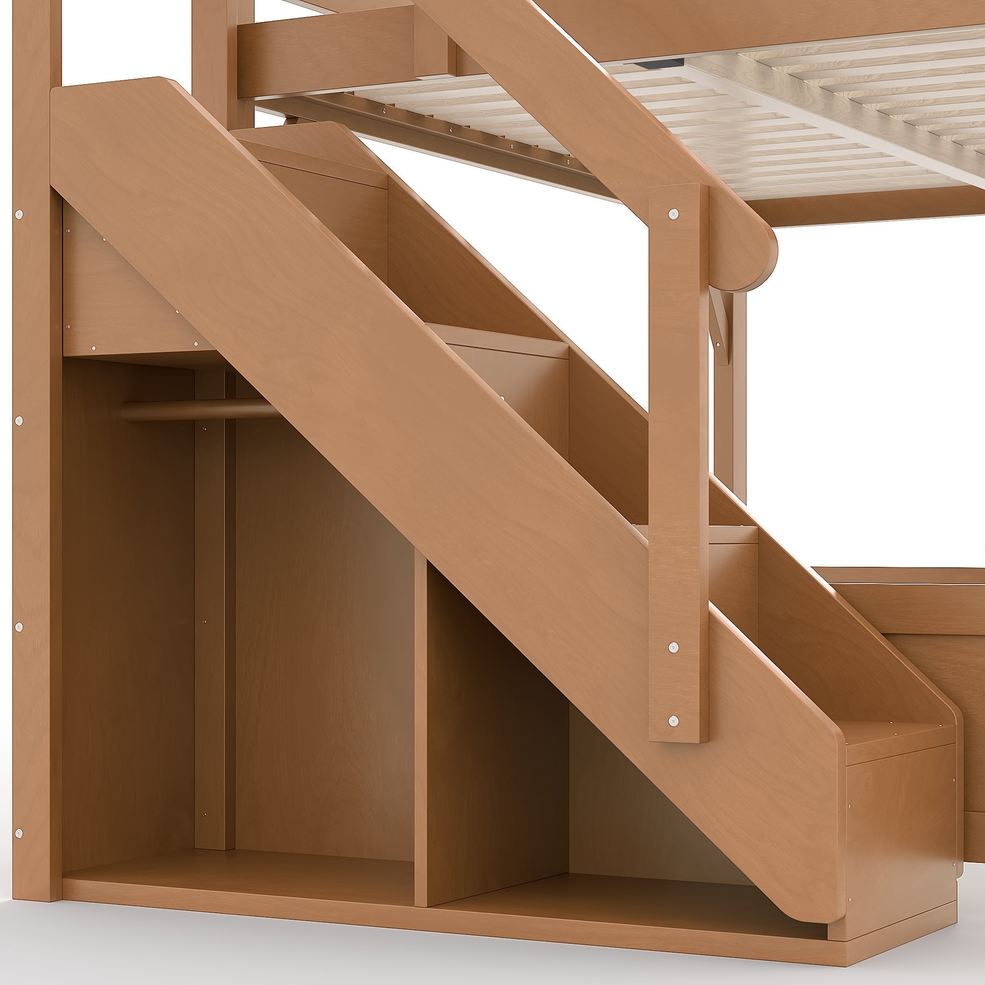 Bellemave® Twin Loft Bed with Storage Stairs and Built - in Wardrobe and Bedside Shelves, Wood Loft Bed for Kids, Teens, Adults, Gray - Bellemave
