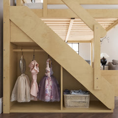Bellemave® Twin Loft Bed with Storage Stairs and Built - in Wardrobe and Bedside Shelves, Wood Loft Bed for Kids, Teens, Adults, Gray - Bellemave