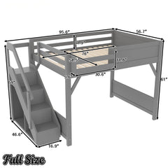 Bellemave® Twin Loft Bed with Storage Stairs and Built - in Wardrobe and Bedside Shelves, Wood Loft Bed for Kids, Teens, Adults, Gray - Bellemave