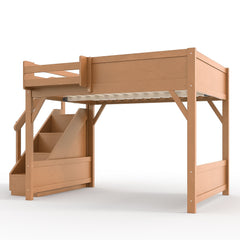 Bellemave® Twin Loft Bed with Storage Stairs and Built - in Wardrobe and Bedside Shelves, Wood Loft Bed for Kids, Teens, Adults, Gray - Bellemave