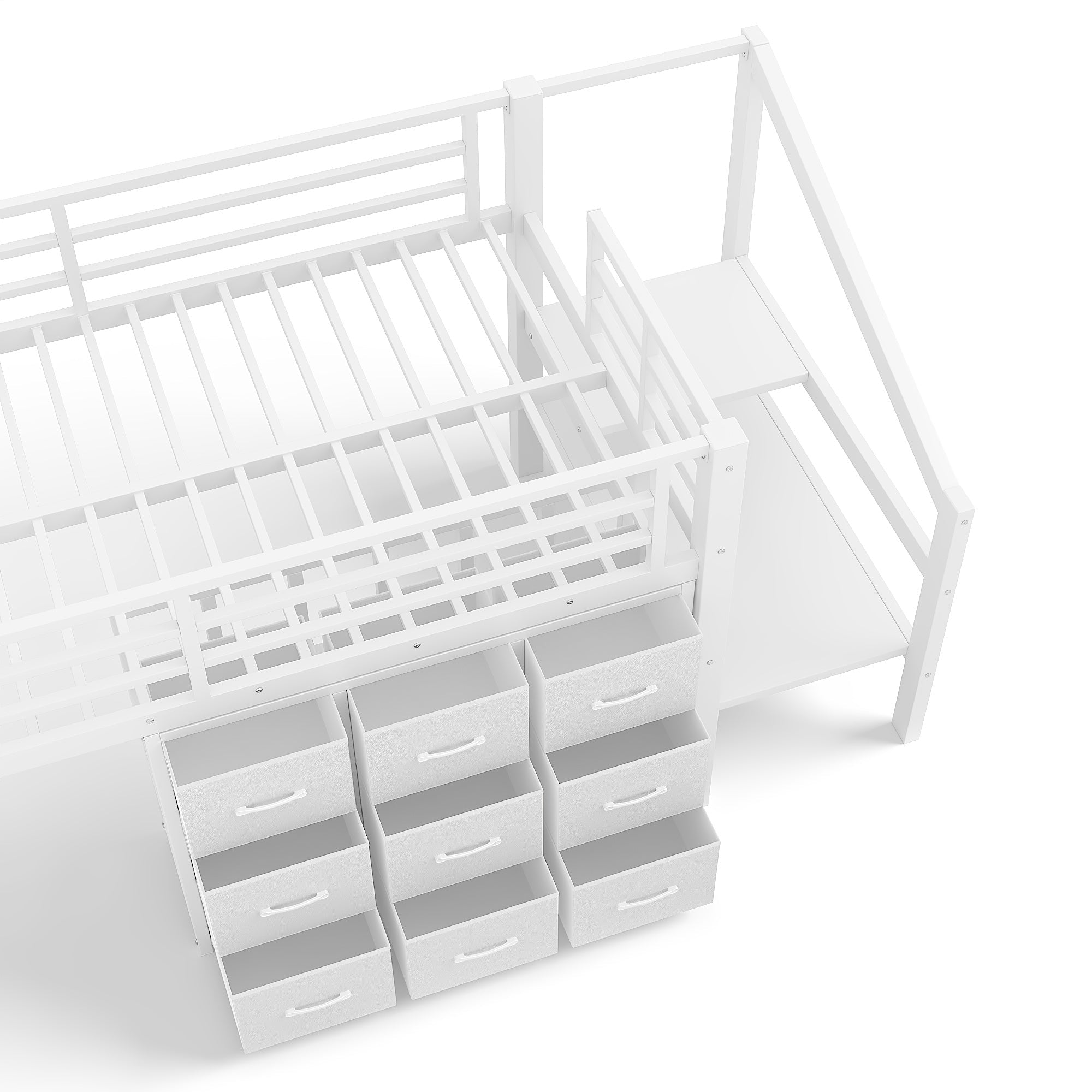 Bellemave® Twin Low Loft Bed with 9 Drawers, Storage Stairs & LED Lights for Kids, Black - Bellemave