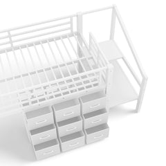 Bellemave® Twin Low Loft Bed with 9 Drawers, Storage Stairs & LED Lights for Kids, Black - Bellemave