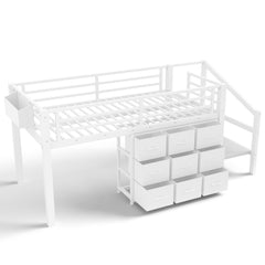Bellemave® Twin Low Loft Bed with 9 Drawers, Storage Stairs & LED Lights for Kids, Black - Bellemave