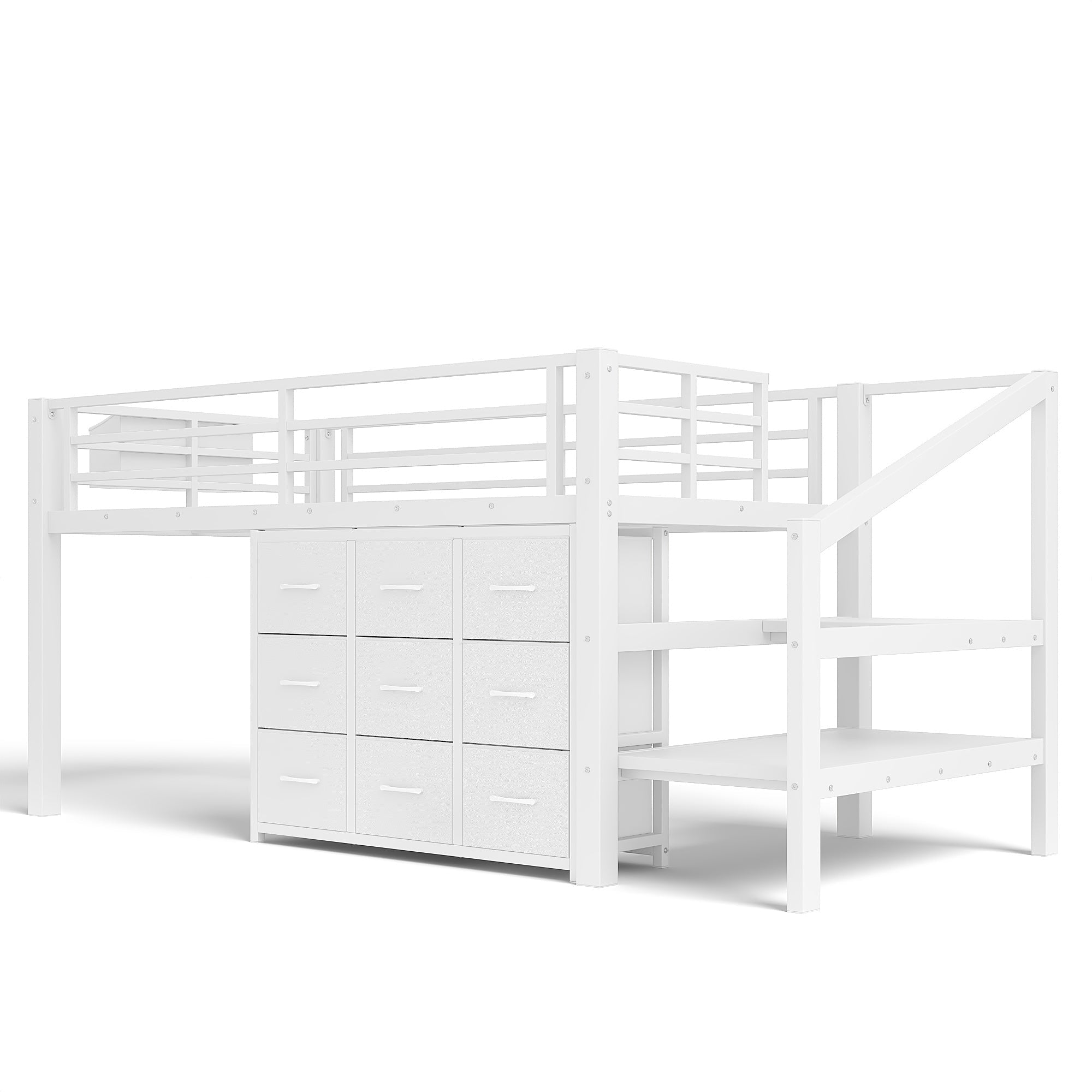 Bellemave® Twin Low Loft Bed with 9 Drawers, Storage Stairs & LED Lights for Kids, Black - Bellemave