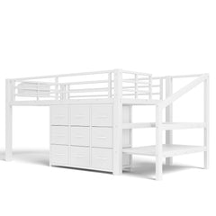 Bellemave® Twin Low Loft Bed with 9 Drawers, Storage Stairs & LED Lights for Kids, Black - Bellemave
