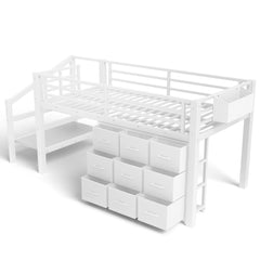 Bellemave® Twin Low Loft Bed with 9 Drawers, Storage Stairs & LED Lights for Kids, Black - Bellemave