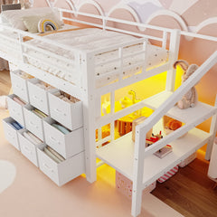 Bellemave® Twin Low Loft Bed with 9 Drawers, Storage Stairs & LED Lights for Kids, Black - Bellemave