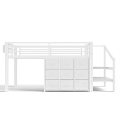 Bellemave® Twin Low Loft Bed with 9 Drawers, Storage Stairs & LED Lights for Kids, Black - Bellemave