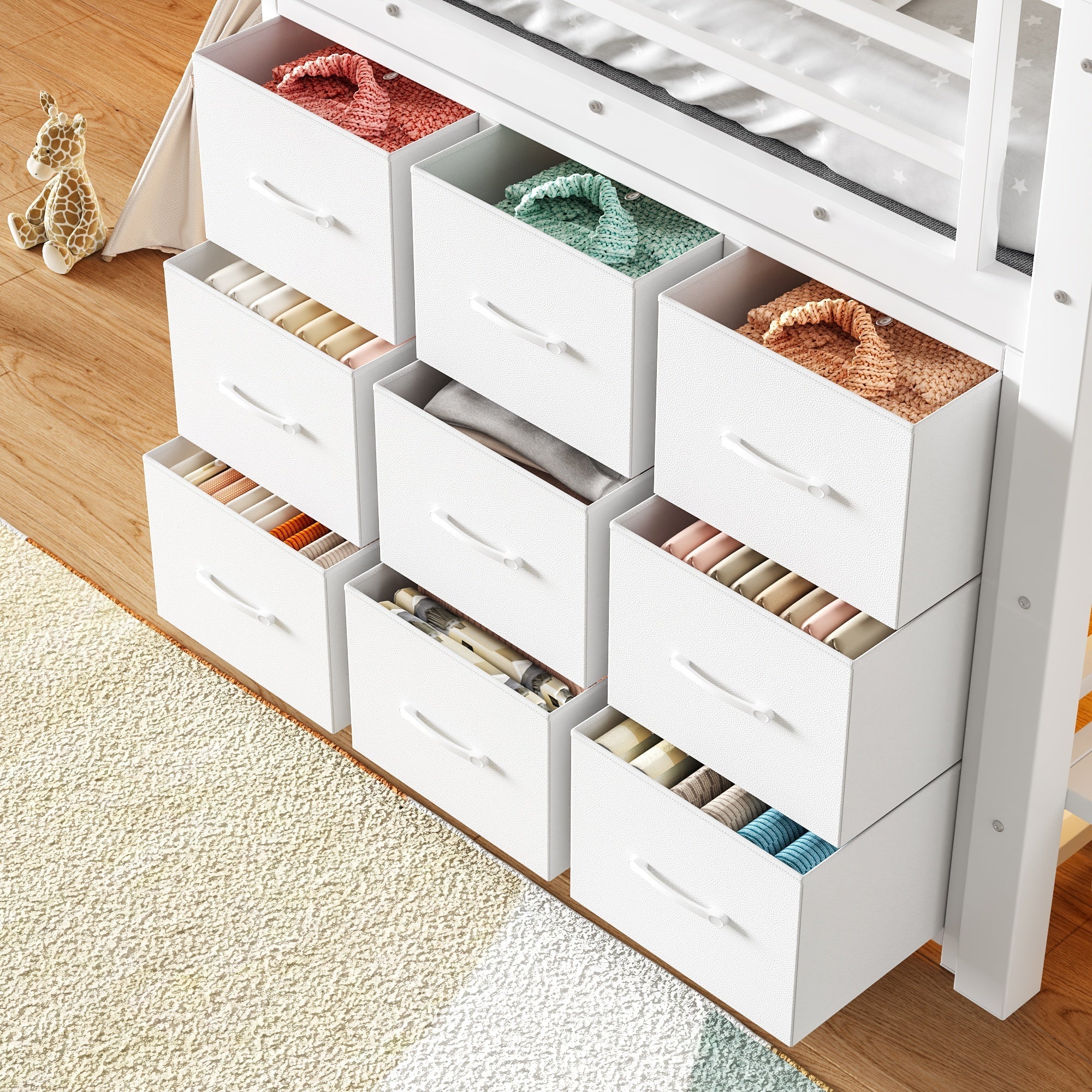 Bellemave® Twin Low Loft Bed with 9 Drawers, Storage Stairs & LED Lights for Kids, Black - Bellemave