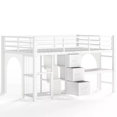 white low loft bed with built in desk for kids bedroom