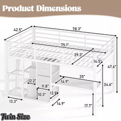 twin low loft bed dimensions and product size