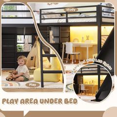 Bellemave® Twin Metal Loft Bed with Slide, 7 Drawers & LED Lights — Storage Shelves & Hanging Area for Kids - Bellemave