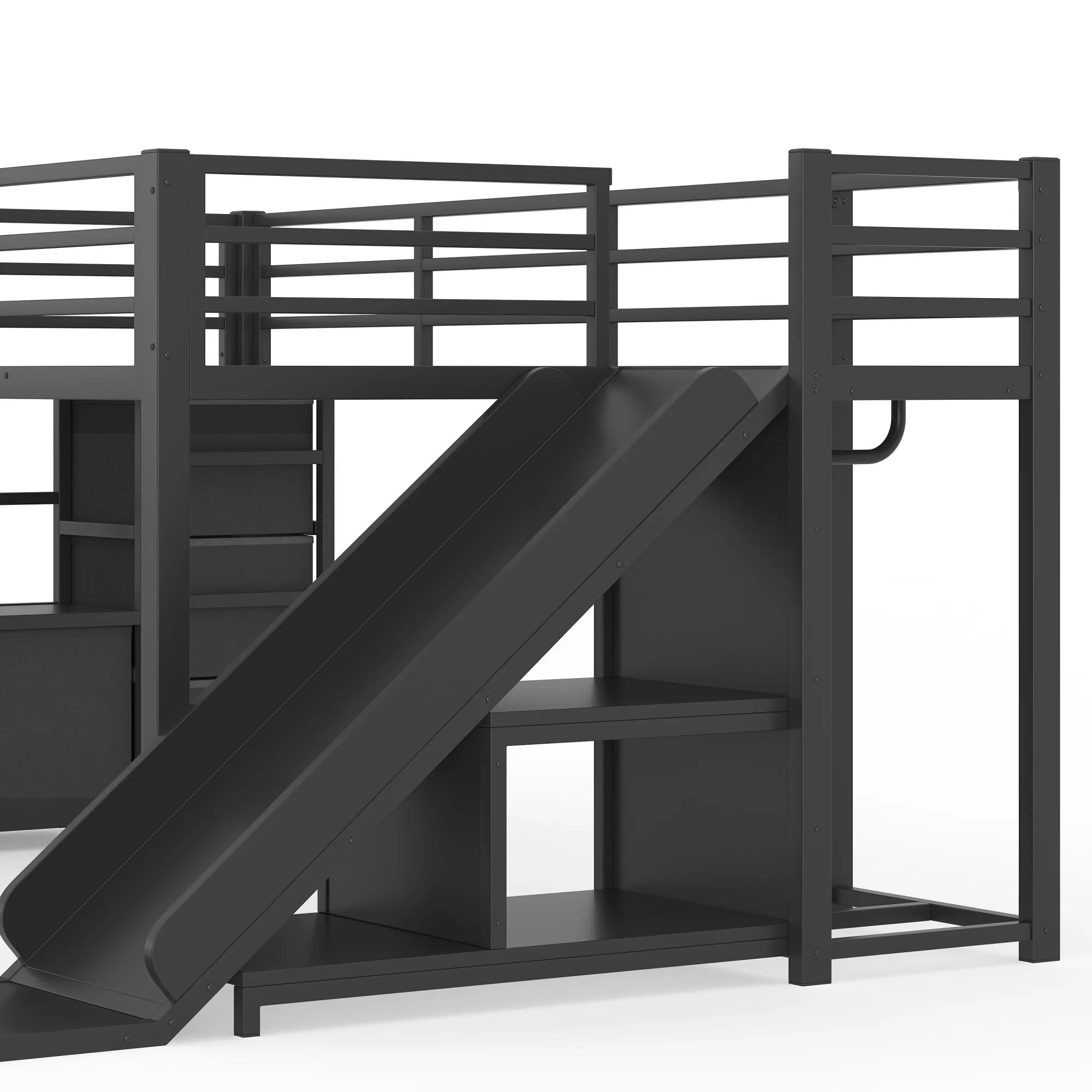 Bellemave® Twin Metal Loft Bed with Slide, 7 Drawers & LED Lights — Storage Shelves & Hanging Area for Kids - Bellemave