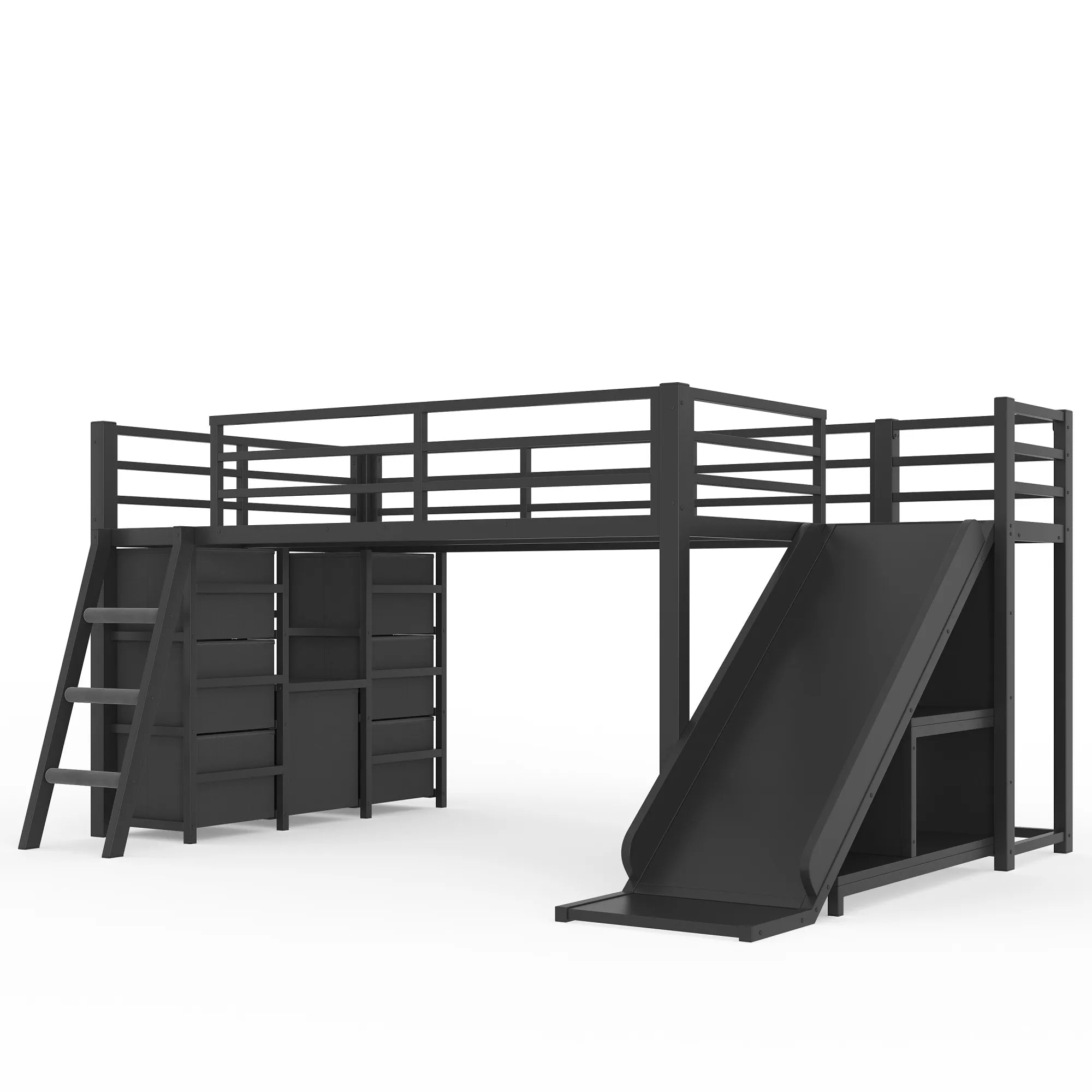 Bellemave® Twin Metal Loft Bed with Slide, 7 Drawers & LED Lights — Storage Shelves & Hanging Area for Kids - Bellemave