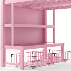Twin metal low loft bed with storage drawer and open shelf design