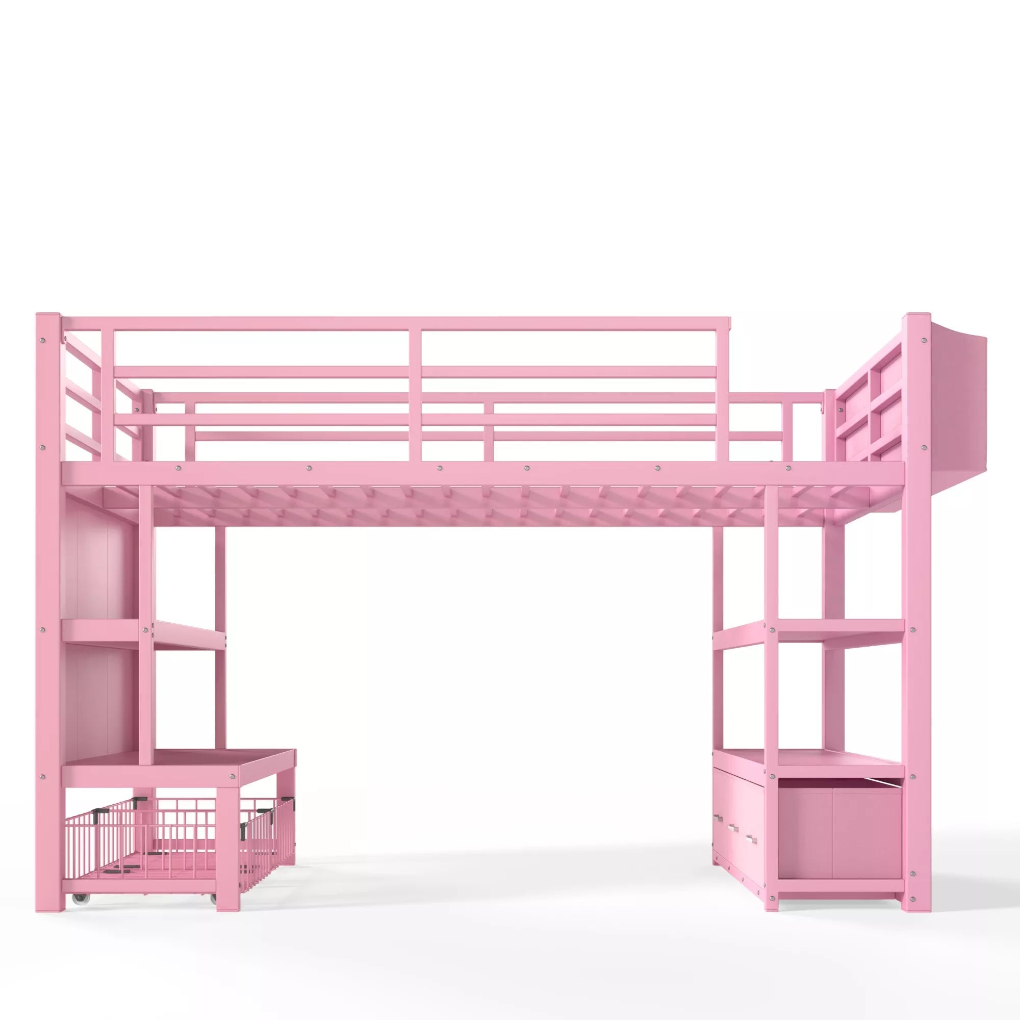 Twin low loft bed with open space underneath for storage