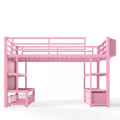 Twin low loft bed with open space underneath for storage