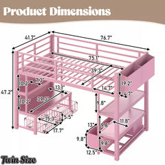 Twin size metal low loft bed product dimensions