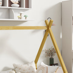 Bellemave® Twin Montessori Floor Bed with House Frame, Wooden Tent Bed for Kids Girls Boys - Bellemave