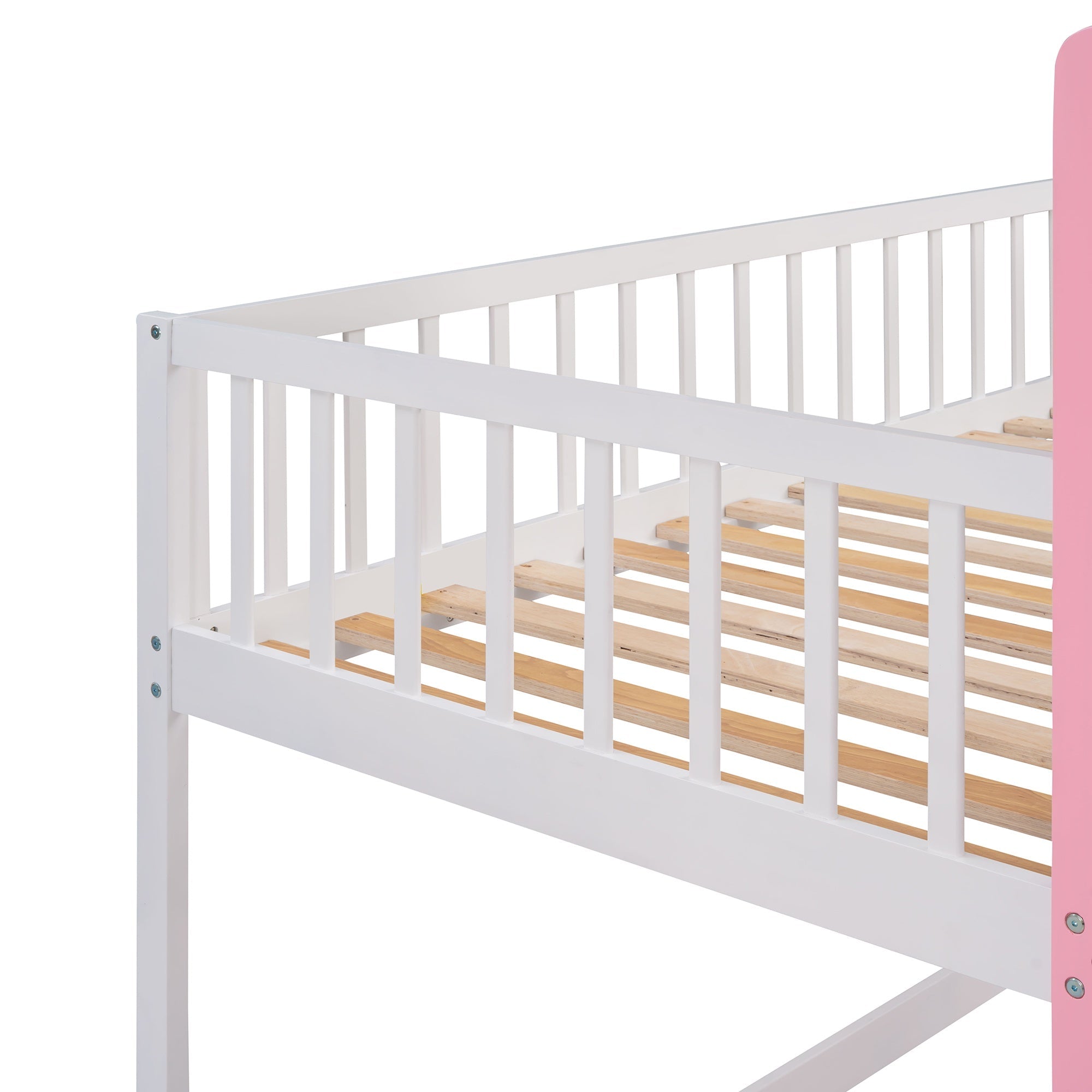 Bellemave® Twin Over Castle Bunk Bed Wood Low Floor with Ladder Playhouse Loft Beds for Kids Girls Boys Teens, Pink - Bellemave