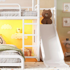 Bellemave® Twin over Full Bunk Bed for Small Room - Metal House Shaped Playhouse with Slide, LED Lights & Privacy Curtain, Kids Space-Saving Storage Bed - Bellemave