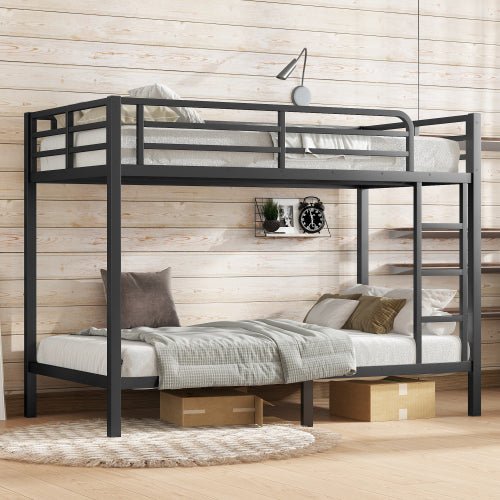 Bellemave® Twin Over Full Bunk Bed for Teens, Twin Over Full Bunk Bed Frame with 2 Side Ladder and Full Length Guardrail, Easy Assemble Bunkbeds, Noise Reduced, Mattress Not Included, White - Bellemave