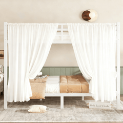 Bellemave® Twin Over Full Bunk Bed for Teens, Twin Over Full Bunk Bed Frame with 2 Side Ladder and Full Length Guardrail, Easy Assemble Bunkbeds, Noise Reduced, Mattress Not Included, White - Bellemave