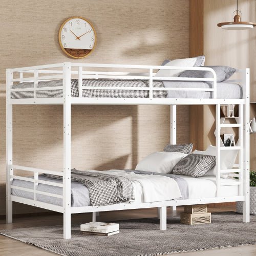 Bellemave® Twin Over Full Bunk Bed for Teens, Twin Over Full Bunk Bed Frame with 2 Side Ladder and Full Length Guardrail, Easy Assemble Bunkbeds, Noise Reduced, Mattress Not Included, White - Bellemave
