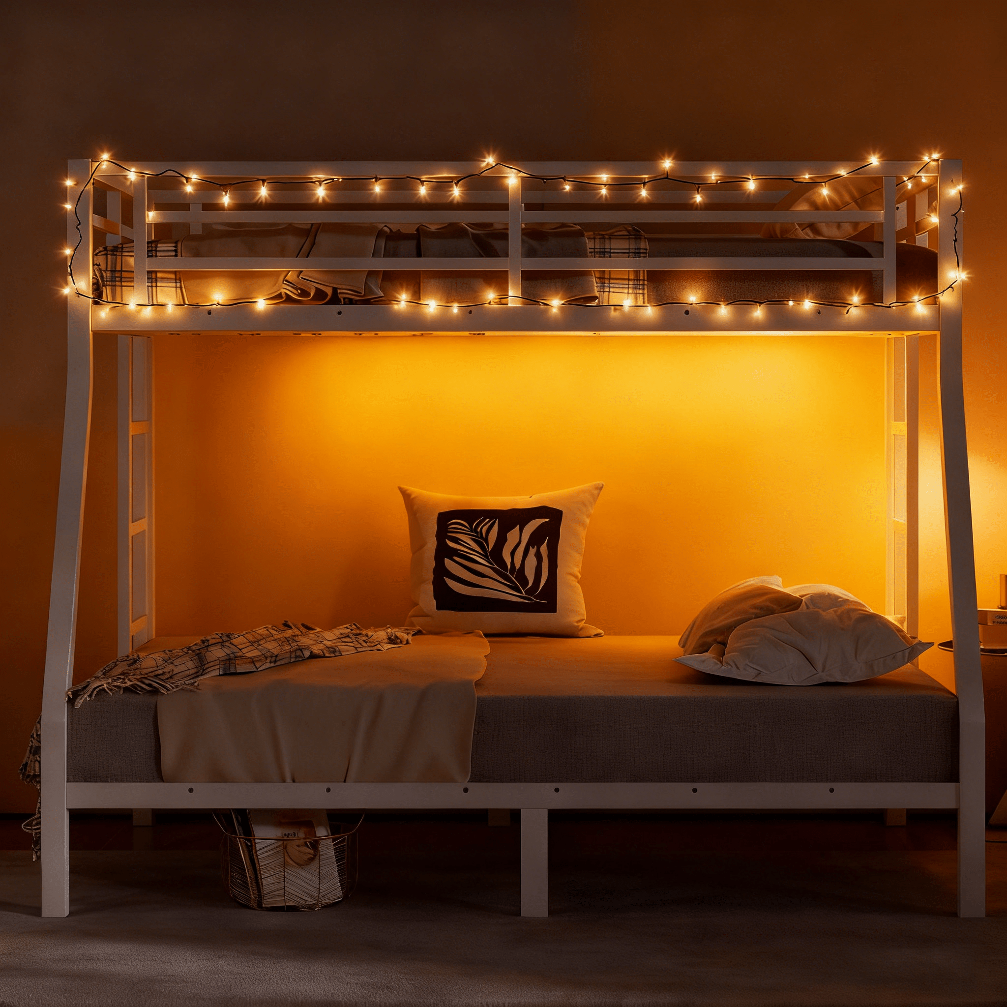 Bellemave® Twin Over Full Bunk Bed for Teens, Twin Over Full Bunk Bed Frame with 2 Side Ladder and Full Length Guardrail, Easy Assemble Bunkbeds, Noise Reduced, Mattress Not Included, White - Bellemave