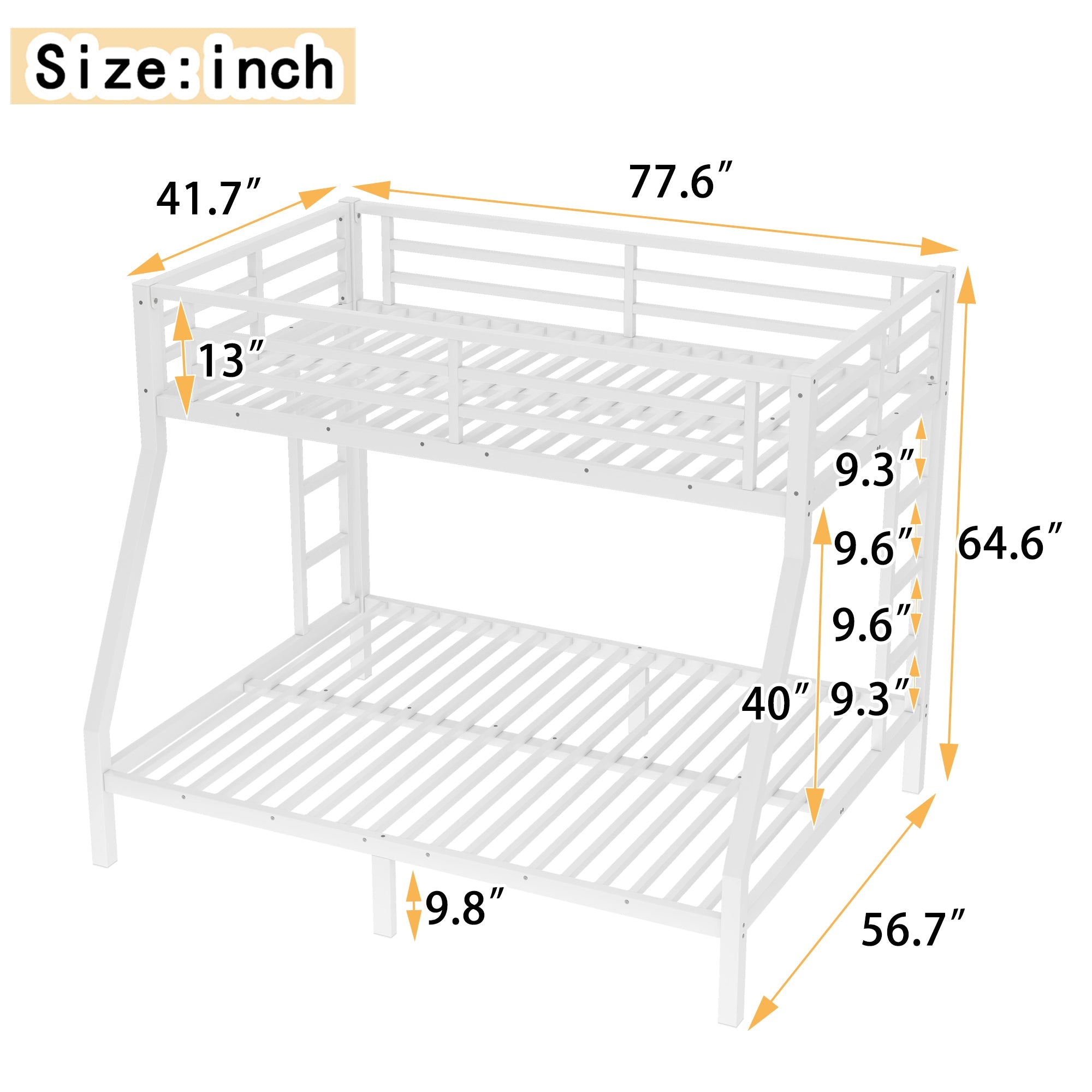Bellemave® Twin Over Full Bunk Bed for Teens, Twin Over Full Bunk Bed Frame with 2 Side Ladder and Full Length Guardrail, Easy Assemble Bunkbeds, Noise Reduced, Mattress Not Included, White - Bellemave
