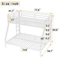 Bellemave® Twin Over Full Bunk Bed for Teens, Twin Over Full Bunk Bed Frame with 2 Side Ladder and Full Length Guardrail, Easy Assemble Bunkbeds, Noise Reduced, Mattress Not Included, White - Bellemave