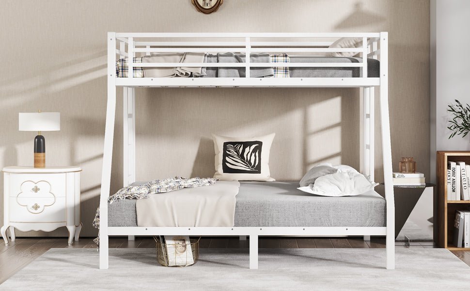 Bellemave® Twin Over Full Bunk Bed for Teens, Twin Over Full Bunk Bed Frame with 2 Side Ladder and Full Length Guardrail, Easy Assemble Bunkbeds, Noise Reduced, Mattress Not Included, White - Bellemave