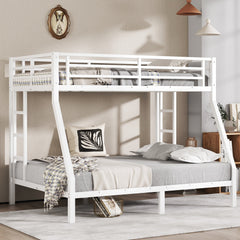 Bellemave® Twin Over Full Bunk Bed for Teens, Twin Over Full Bunk Bed Frame with 2 Side Ladder and Full Length Guardrail, Easy Assemble Bunkbeds, Noise Reduced, Mattress Not Included, White - Bellemave