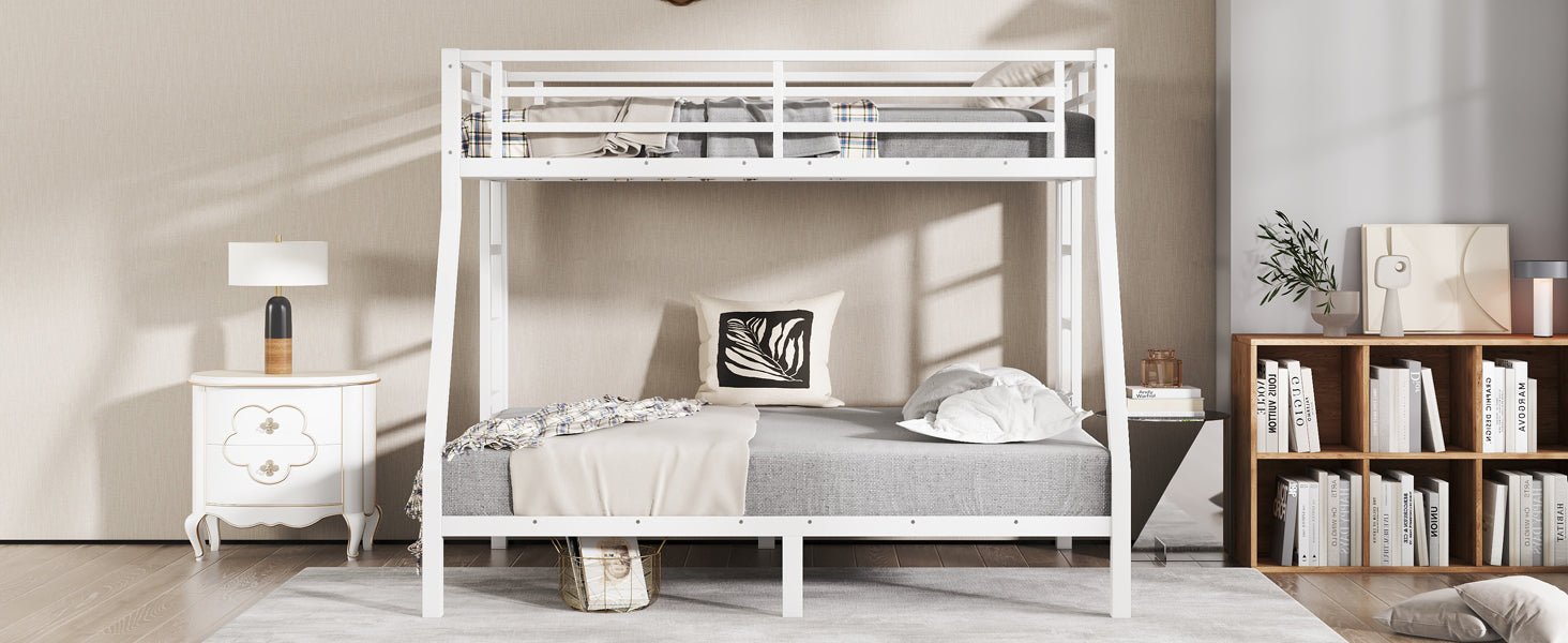 Bellemave® Twin Over Full Bunk Bed for Teens, Twin Over Full Bunk Bed Frame with 2 Side Ladder and Full Length Guardrail, Easy Assemble Bunkbeds, Noise Reduced, Mattress Not Included, White - Bellemave