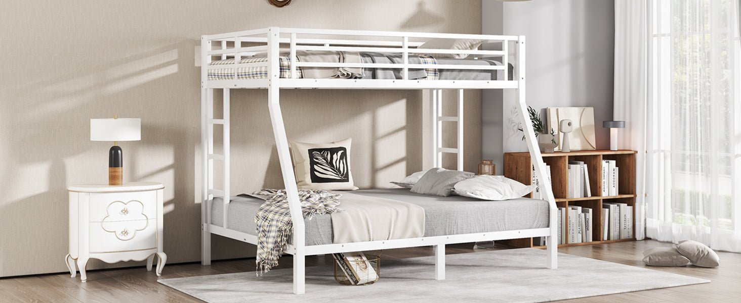 Bellemave® Twin Over Full Bunk Bed for Teens, Twin Over Full Bunk Bed Frame with 2 Side Ladder and Full Length Guardrail, Easy Assemble Bunkbeds, Noise Reduced, Mattress Not Included, White - Bellemave
