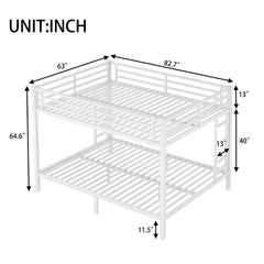 Bellemave® Twin Over Full Bunk Bed for Teens, Twin Over Full Bunk Bed Frame with 2 Side Ladder and Full Length Guardrail, Easy Assemble Bunkbeds, Noise Reduced, Mattress Not Included, White - Bellemave