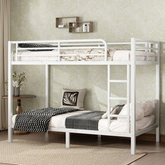 Bellemave® Twin Over Full Bunk Bed for Teens, Twin Over Full Bunk Bed Frame with 2 Side Ladder and Full Length Guardrail, Easy Assemble Bunkbeds, Noise Reduced, Mattress Not Included, White - Bellemave